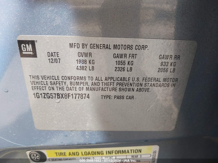 2008 Chevrolet Malibu Ls VIN: 1G1ZG57BX8F177874 Lot: 39861682