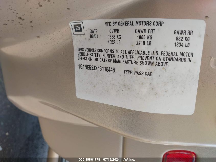 2001 Chevrolet Malibu Ls VIN: 1G1NE52JX16118445 Lot: 39861778