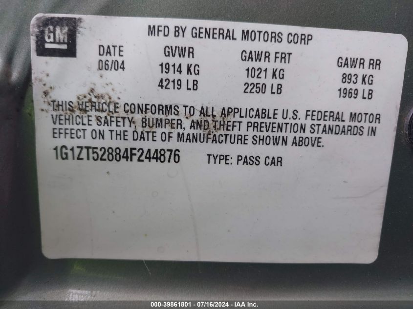 1G1ZT52884F244876 | 2004 CHEVROLET MALIBU