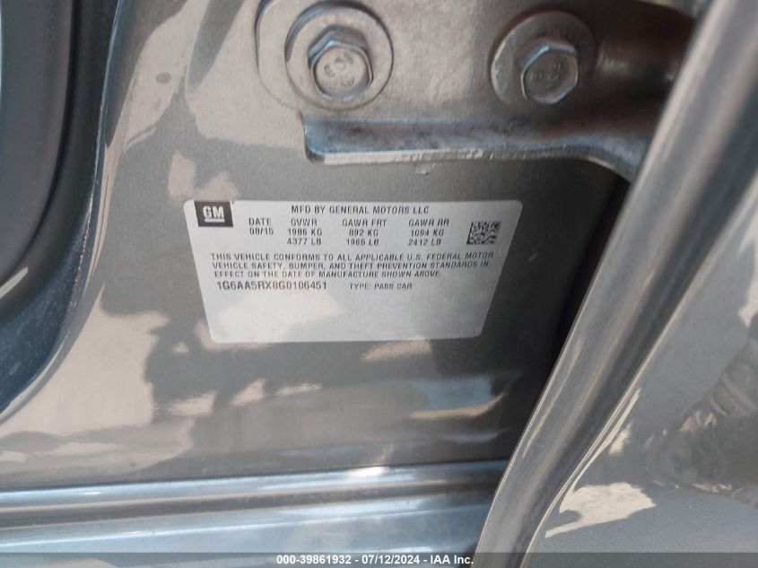 2016 Cadillac Ats Standard VIN: 1G6AA5RX8G0106451 Lot: 39861932