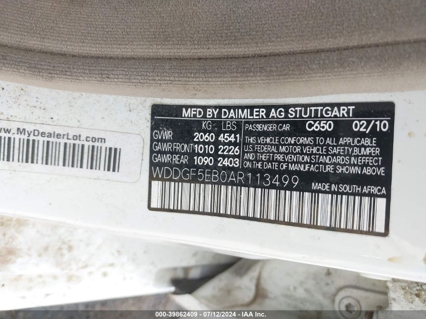 2010 Mercedes-Benz C 300 Luxury/Sport VIN: WDDGF5EB0AR113499 Lot: 39862409