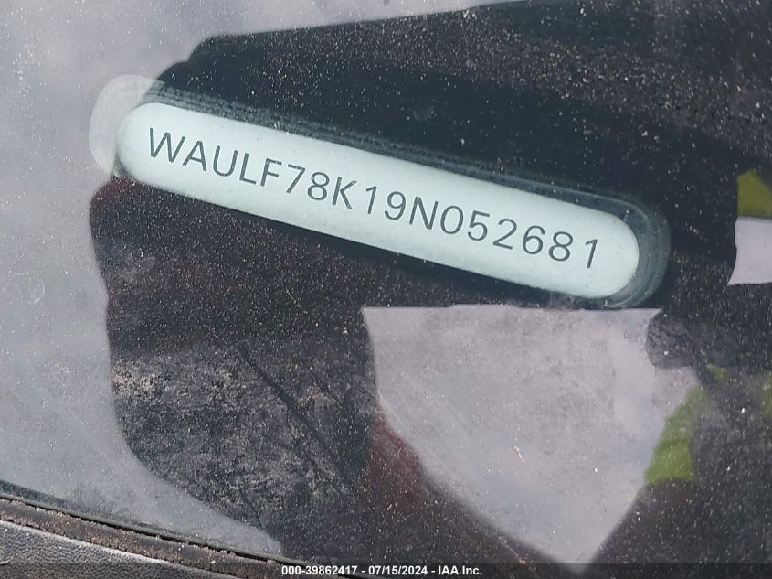 2009 Audi A4 2.0T Premium VIN: WAULF78K19N052681 Lot: 39862417