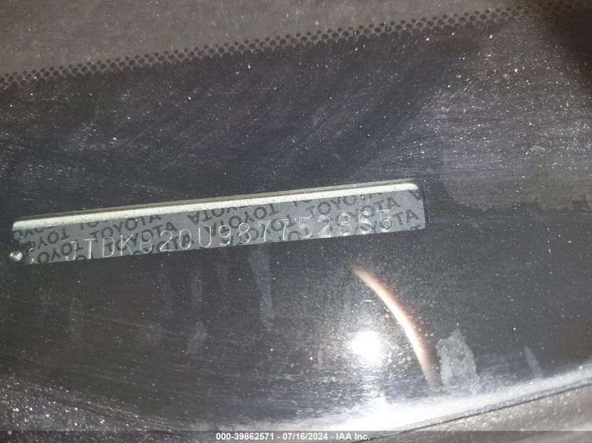 2008 Toyota Prius VIN: JTDKB20U987752865 Lot: 39862571