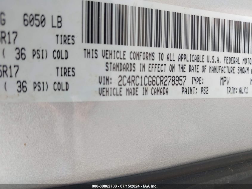 2012 Chrysler Town & Country Touring-L VIN: 2C4RC1CG6CR278957 Lot: 39862788