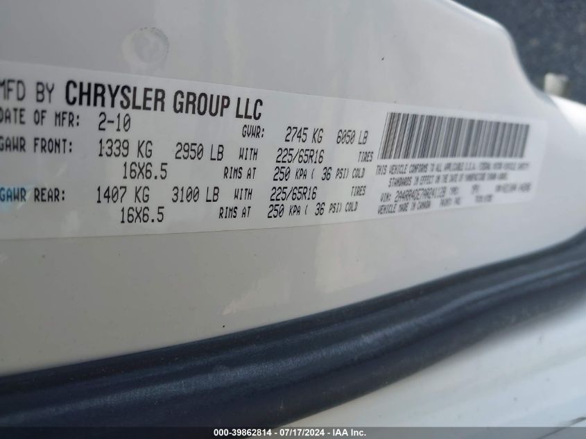 2010 Chrysler Town & Country Lx VIN: 2A4RR4DE7AR241128 Lot: 39862814