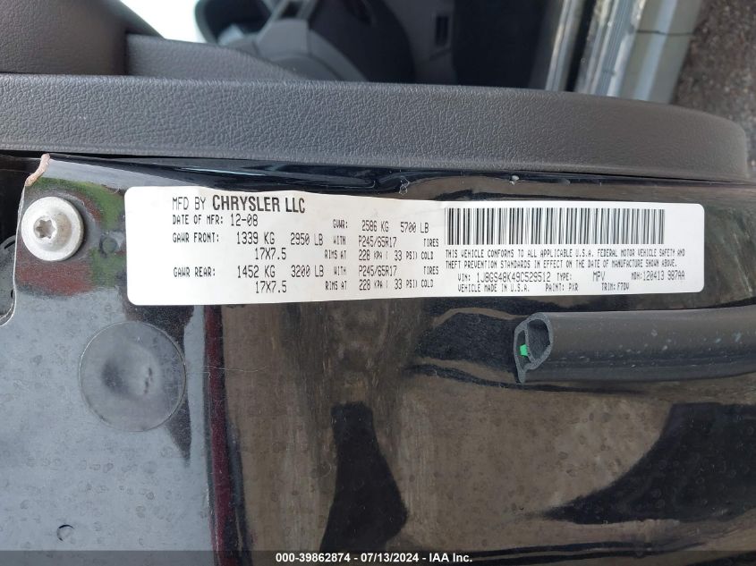 2009 Jeep Grand Cherokee Laredo VIN: 1J8GS48K49C529512 Lot: 39862874