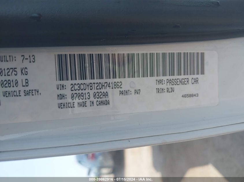 2013 Dodge Challenger R/T Plus VIN: 2C3CDYBT2DH741862 Lot: 39862916