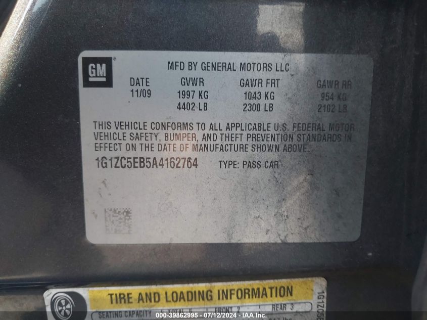 2010 Chevrolet Malibu Lt VIN: 1G1ZC5EB5A4162764 Lot: 39862995