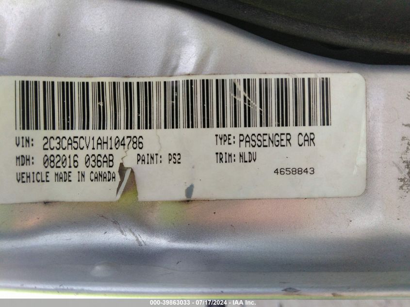 2010 Chrysler 300 Touring/Signature Series/Executive Series VIN: 2C3CA5CV1AH104786 Lot: 39863033