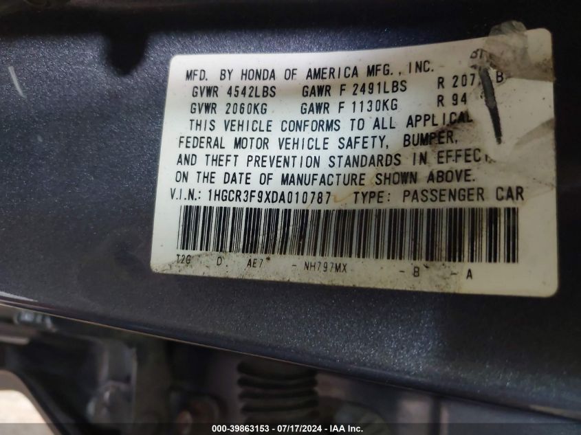 1HGCR3F9XDA010787 2013 Honda Accord Touring