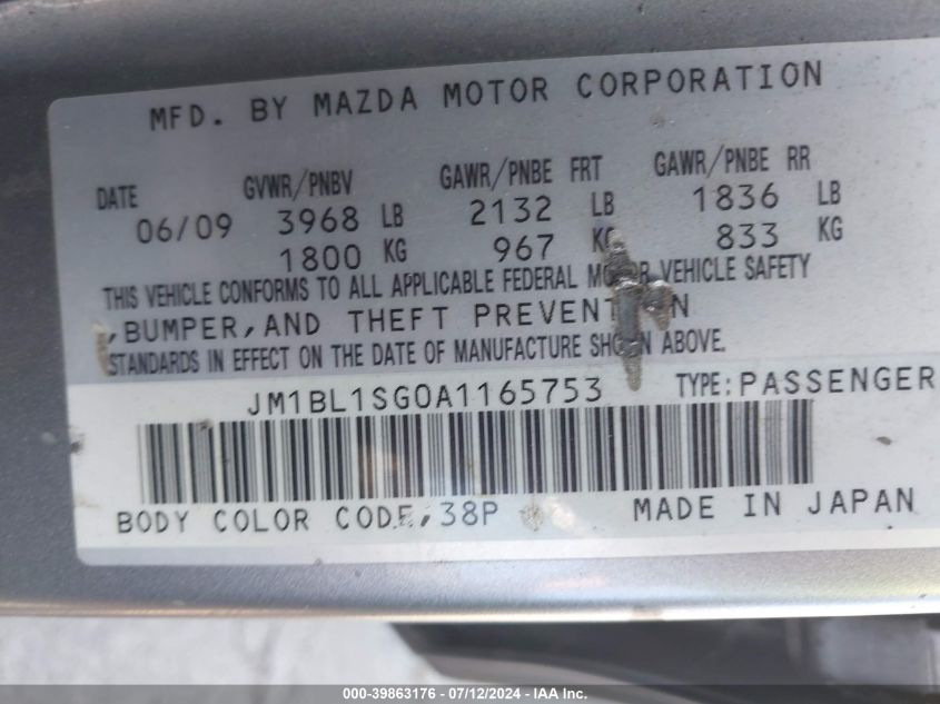 2010 Mazda Mazda3 I Sport VIN: JM1BL1SG0A1165753 Lot: 39863176