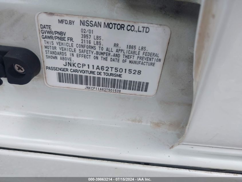 2002 Infiniti G20 Luxury VIN: JNKCP11A62T501528 Lot: 39863214