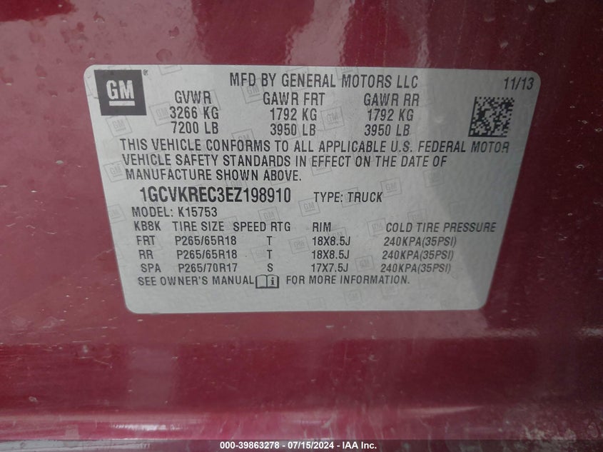 2014 CHEVROLET SILVERADO 1500 K1500 LT - 1GCVKREC3EZ198910