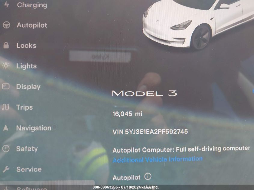 2023 Tesla Model 3 VIN: 5YJ3E1EA2PF592745 Lot: 39863295