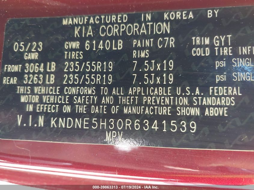 2024 Kia Carnival Mpv Sx Prestige VIN: KNDNE5H30R6341539 Lot: 39863313