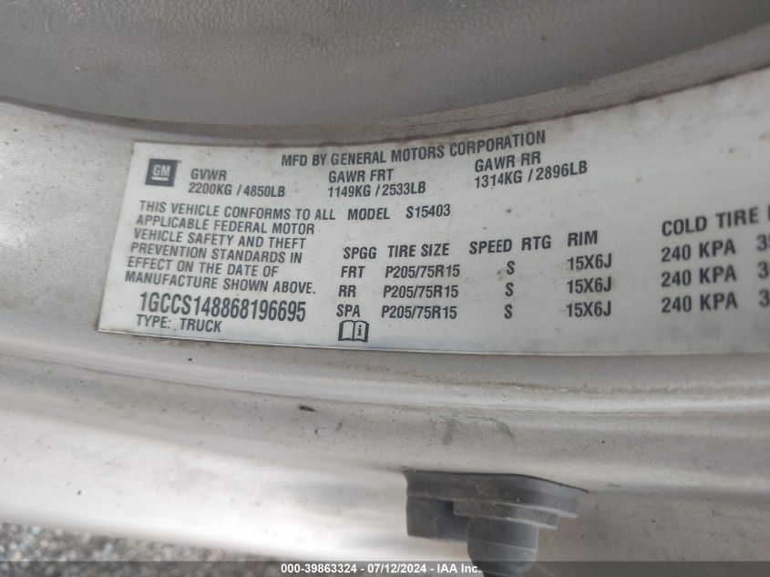 2006 Chevrolet Colorado Work Truck VIN: 1GCCS148868196695 Lot: 39863324