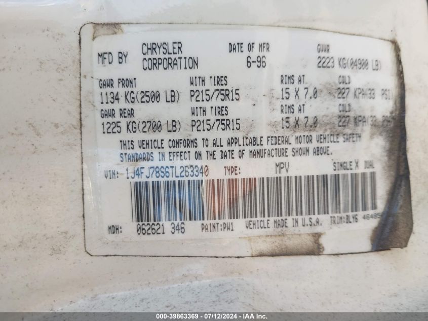 1996 Jeep Cherokee Country VIN: 1J4FJ78S6TL263340 Lot: 39863369