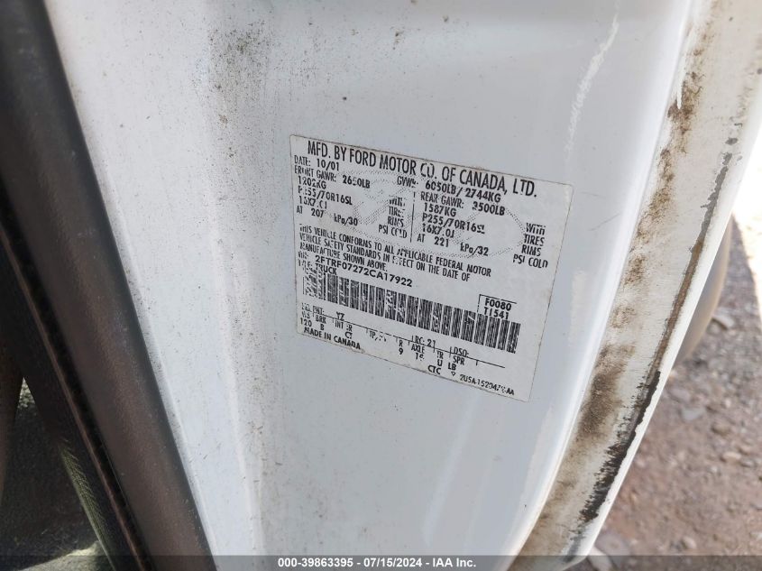 2002 Ford F-150 Xl/Xlt VIN: 2FTRF07272CA17922 Lot: 39863395