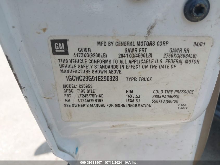 2001 Chevrolet Silverado 2500Hd Ls VIN: 1GCHC29G91E290328 Lot: 39863507