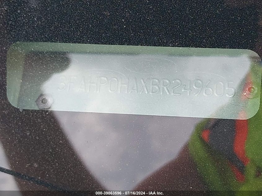 2011 Ford Fusion Se VIN: 3FAHP0HAXBR249605 Lot: 39863596