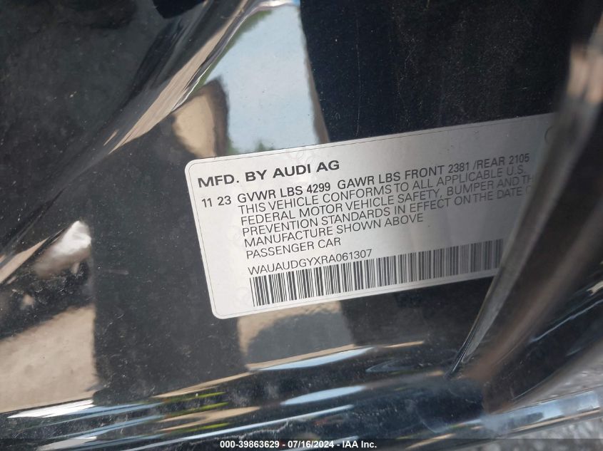 2024 Audi A3 Premium 40 Tfsi Front-Wheel Drive S Tronic VIN: WAUAUDGYXRA061307 Lot: 39863629