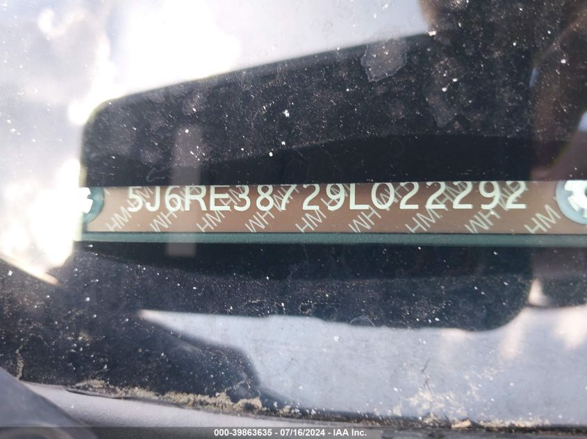 2009 Honda Cr-V Ex-L VIN: 5J6RE38729L022292 Lot: 39863635