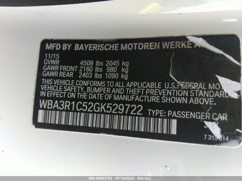 WBA3R1C52GK529722 2016 BMW 435I