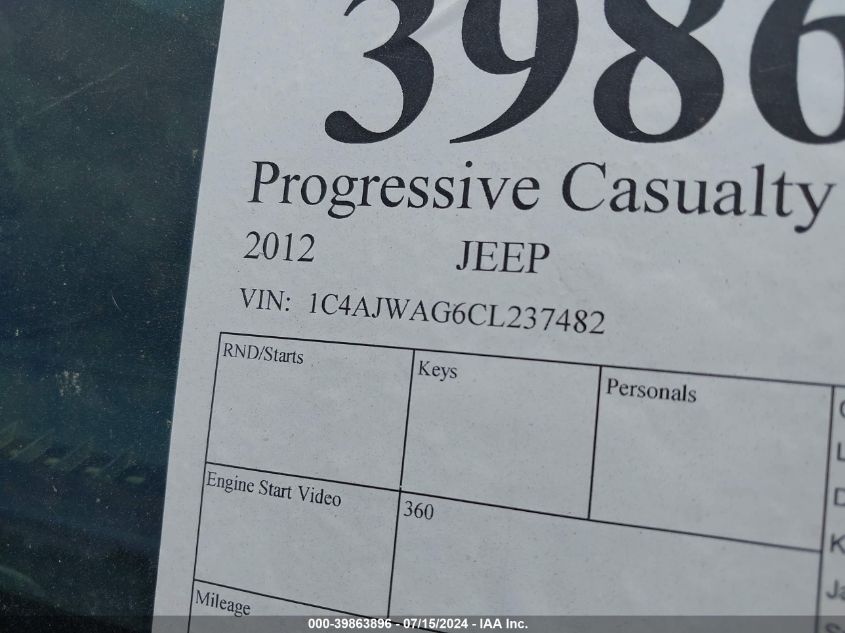 2012 Jeep Wrangler Sport VIN: 1C4AJWAG6CL237482 Lot: 39863896