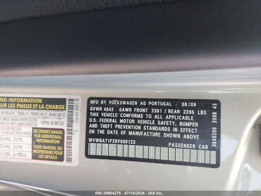 2009 Volkswagen Eos Komfort VIN: WVWBA71F29V009123 Lot: 39864276