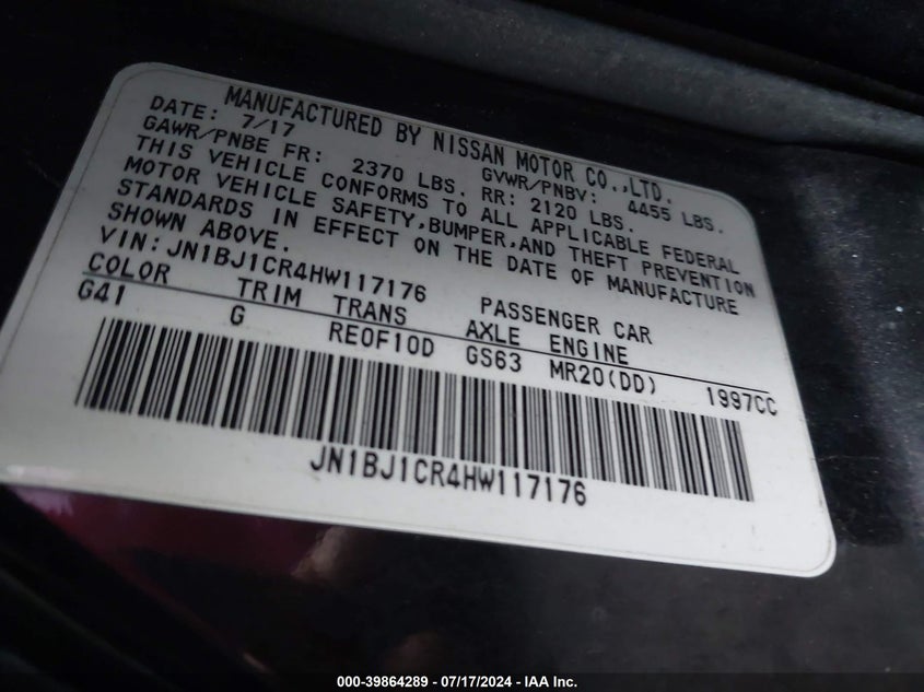 2017 NISSAN ROGUE SPORT SV - JN1BJ1CR4HW117176