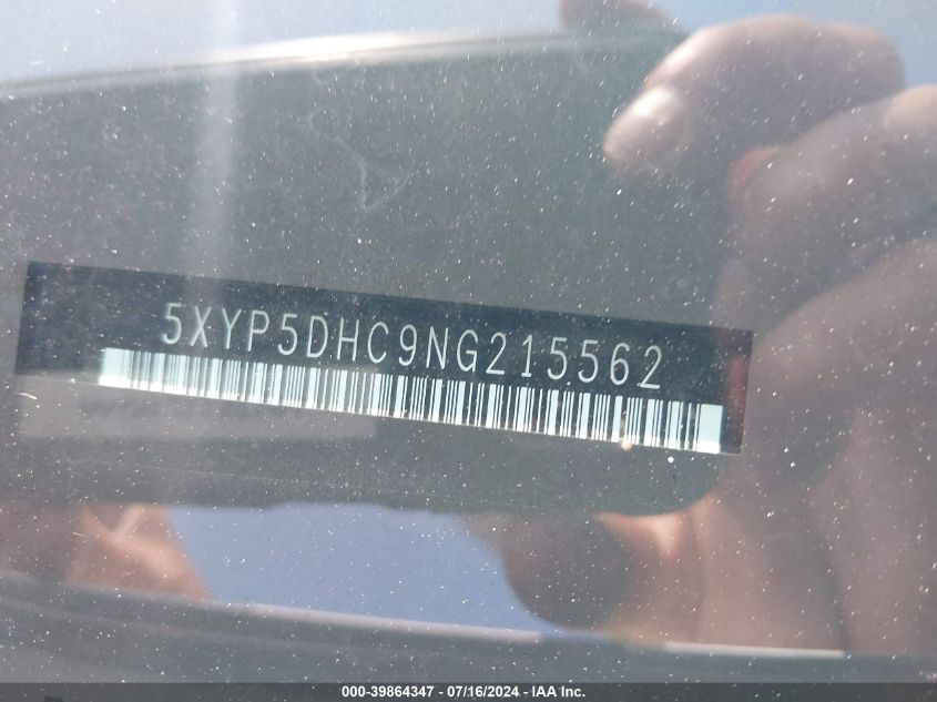 2022 Kia Telluride Sx VIN: 5XYP5DHC9NG215562 Lot: 39864347