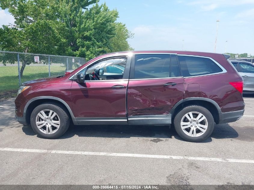 2017 Honda Pilot Lx VIN: 5FNYF6H19HB068182 Lot: 39864415