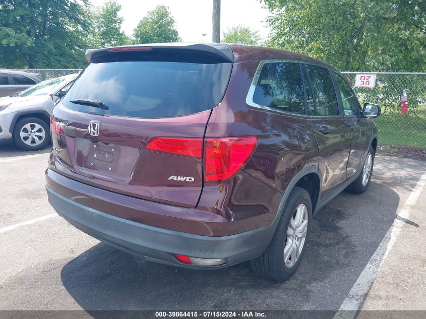 2017 Honda Pilot Lx VIN: 5FNYF6H19HB068182 Lot: 39864415