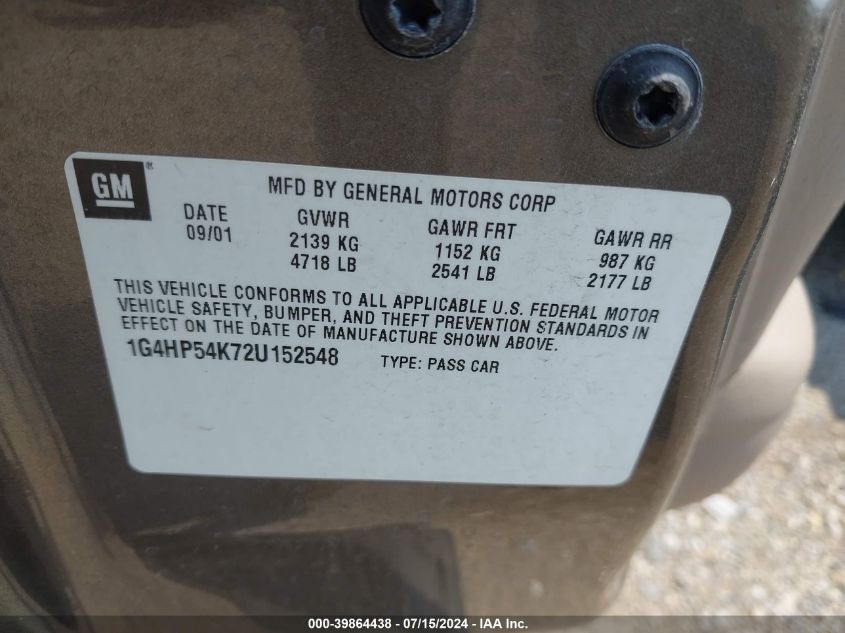 2002 Buick Lesabre Custom VIN: 1G4HP54K72U152548 Lot: 39864438