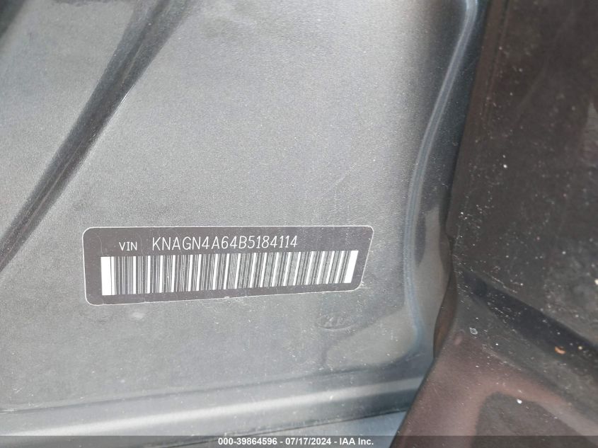 2011 Kia Optima Ex Turbo VIN: KNAGN4A64B5184114 Lot: 39864596