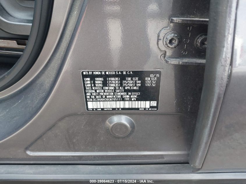 2016 Honda Hr-V Lx VIN: 3CZRU6H36GM705111 Lot: 39864623