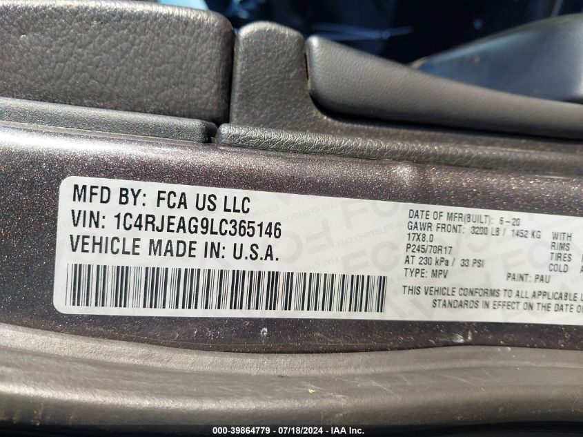 2020 Jeep Grand Cherokee Laredo E 4X2 VIN: 1C4RJEAG9LC365146 Lot: 39864779