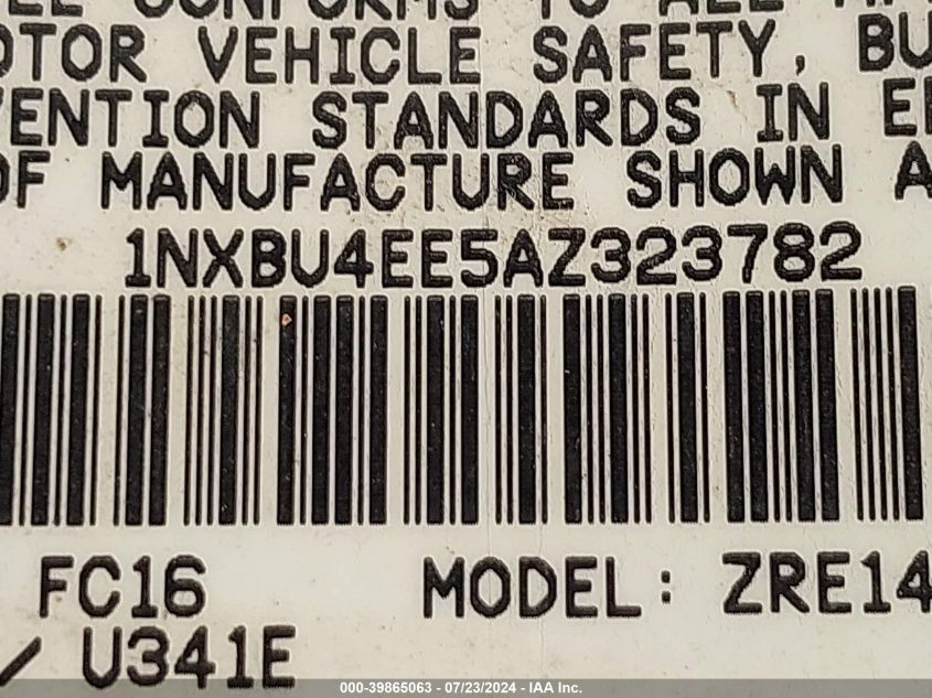 2010 Toyota Corolla S/Le/Xle VIN: 1NXBU4EE5AZ323782 Lot: 39865063