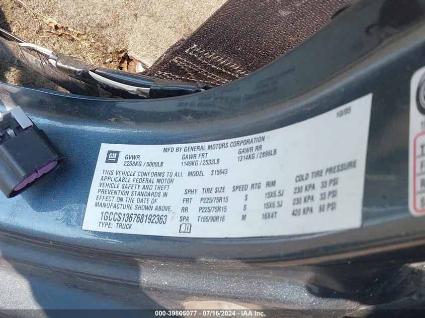 2006 Chevrolet Colorado Lt VIN: 1GCCS136768192363 Lot: 39865077