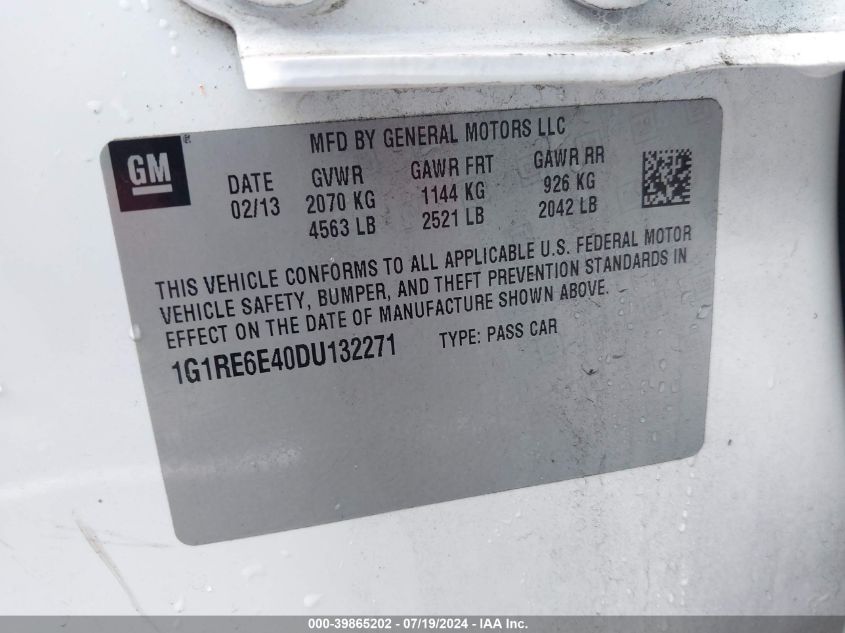 2013 Chevrolet Volt VIN: 1G1RE6E40DU132271 Lot: 39865202