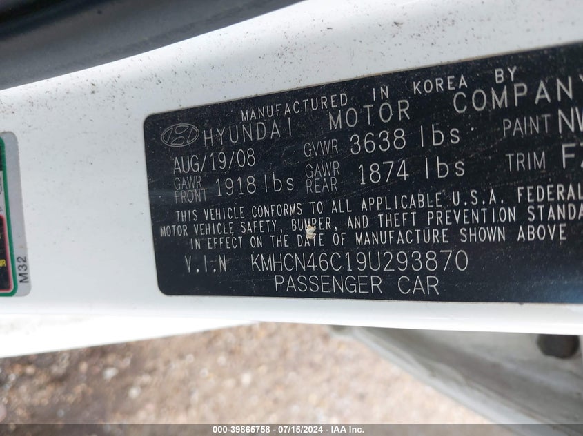 2009 Hyundai Accent Gls VIN: KMHCN46C19U293870 Lot: 39865758