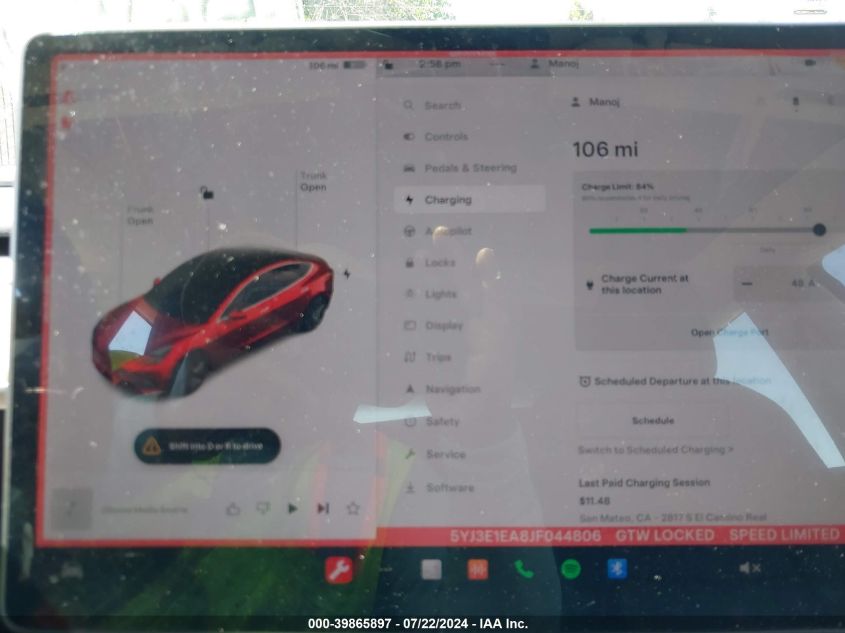 2018 Tesla Model 3 Long Range/Mid Range VIN: 5YJ3E1EA8JF044806 Lot: 39865897