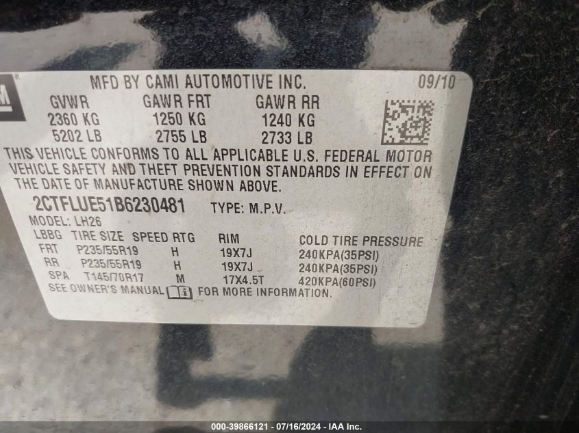 2011 GMC Terrain Slt-1 VIN: 2CTFLUE51B6230481 Lot: 39866121