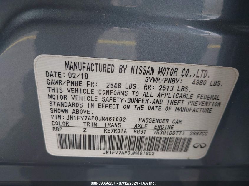 2018 Infiniti Q50 3.0T Red Sport 400 VIN: JN1FV7AP0JM461602 Lot: 39866257