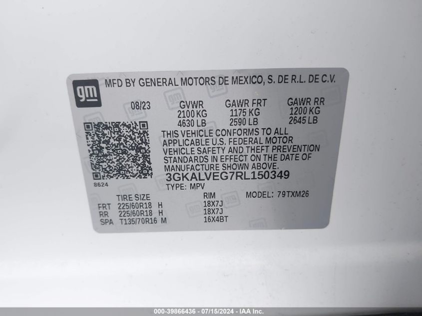 2024 GMC Terrain Awd Slt VIN: 3GKALVEG7RL150349 Lot: 39866436