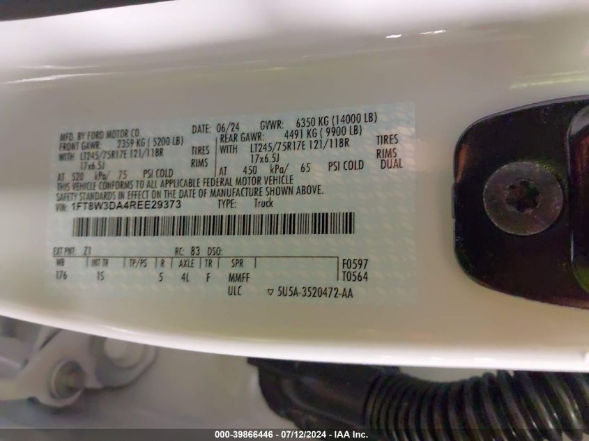 2024 Ford F-350 Xl VIN: 1FT8W3DA4REE29373 Lot: 39866446