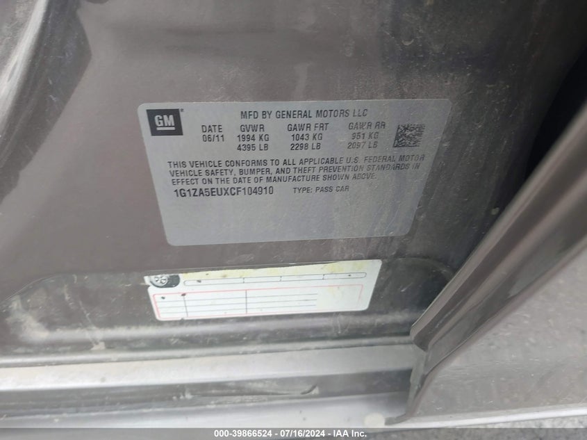 2012 Chevrolet Malibu Ls VIN: 1G1ZA5EUXCF104910 Lot: 39866524