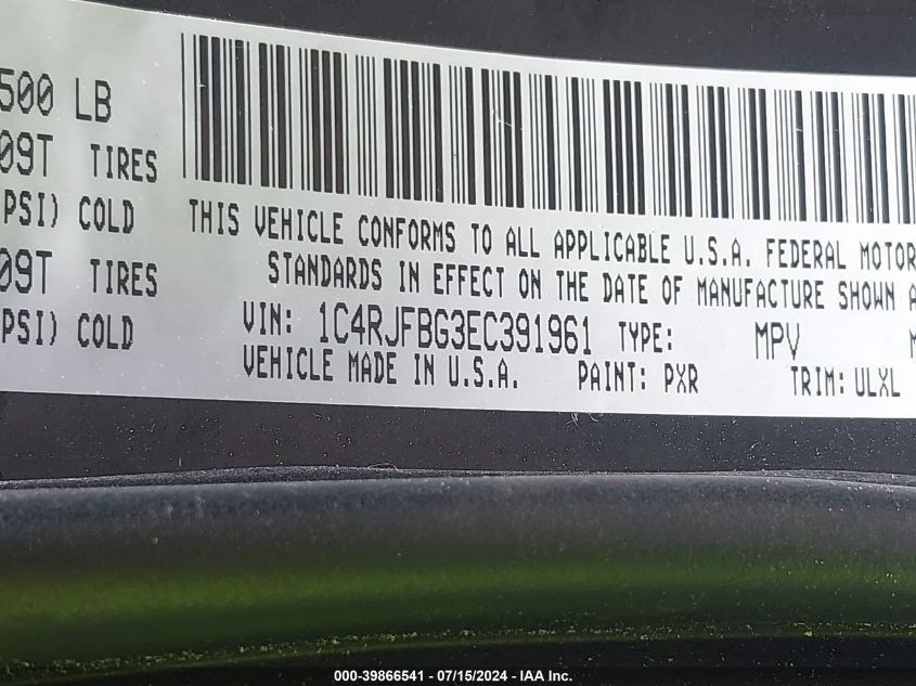 2014 Jeep Grand Cherokee Limited VIN: 1C4RJFBG3EC391961 Lot: 39866541