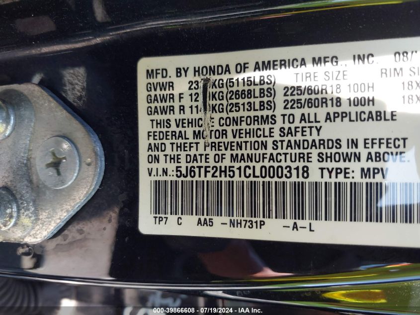 2012 Honda Crosstour Ex-L VIN: 5J6TF2H51CL000318 Lot: 39866608