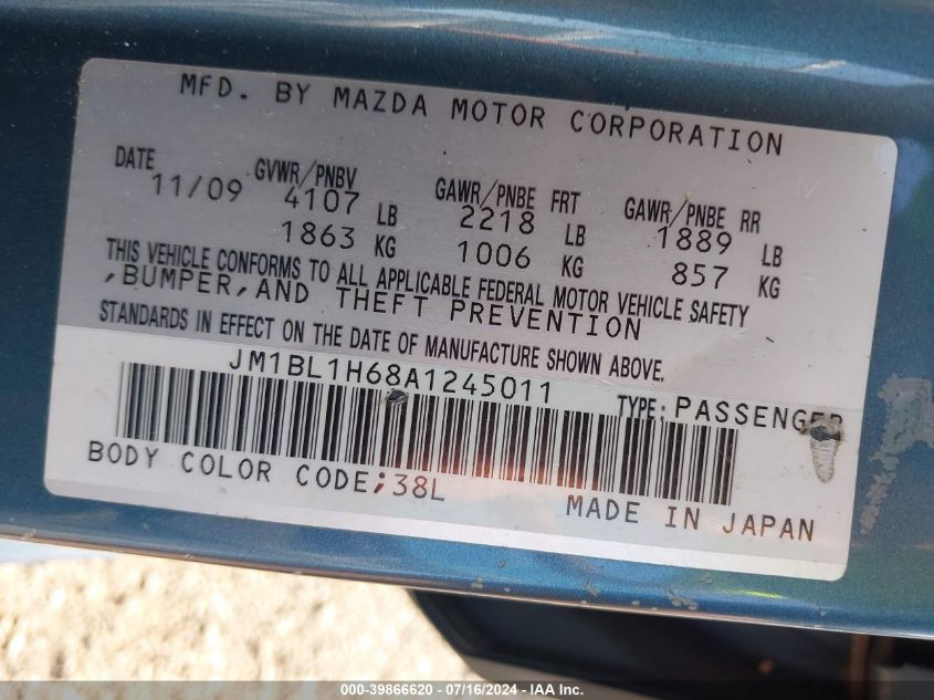 2010 Mazda Mazda3 S Sport VIN: JM1BL1H68A1245011 Lot: 39866620